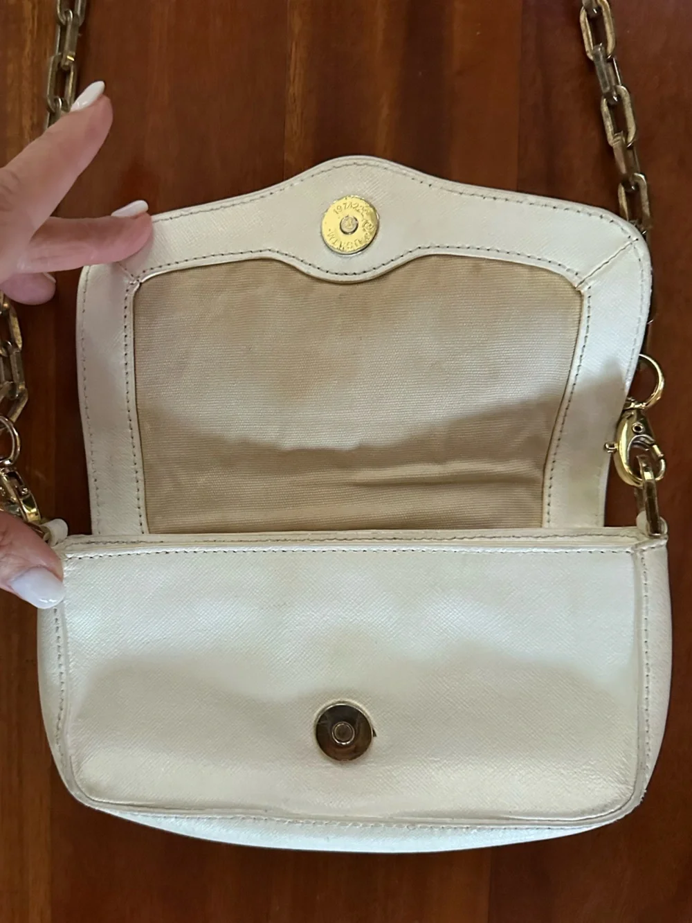 Tory Burch Cream Leather Crossbody with Gold Chain Strap